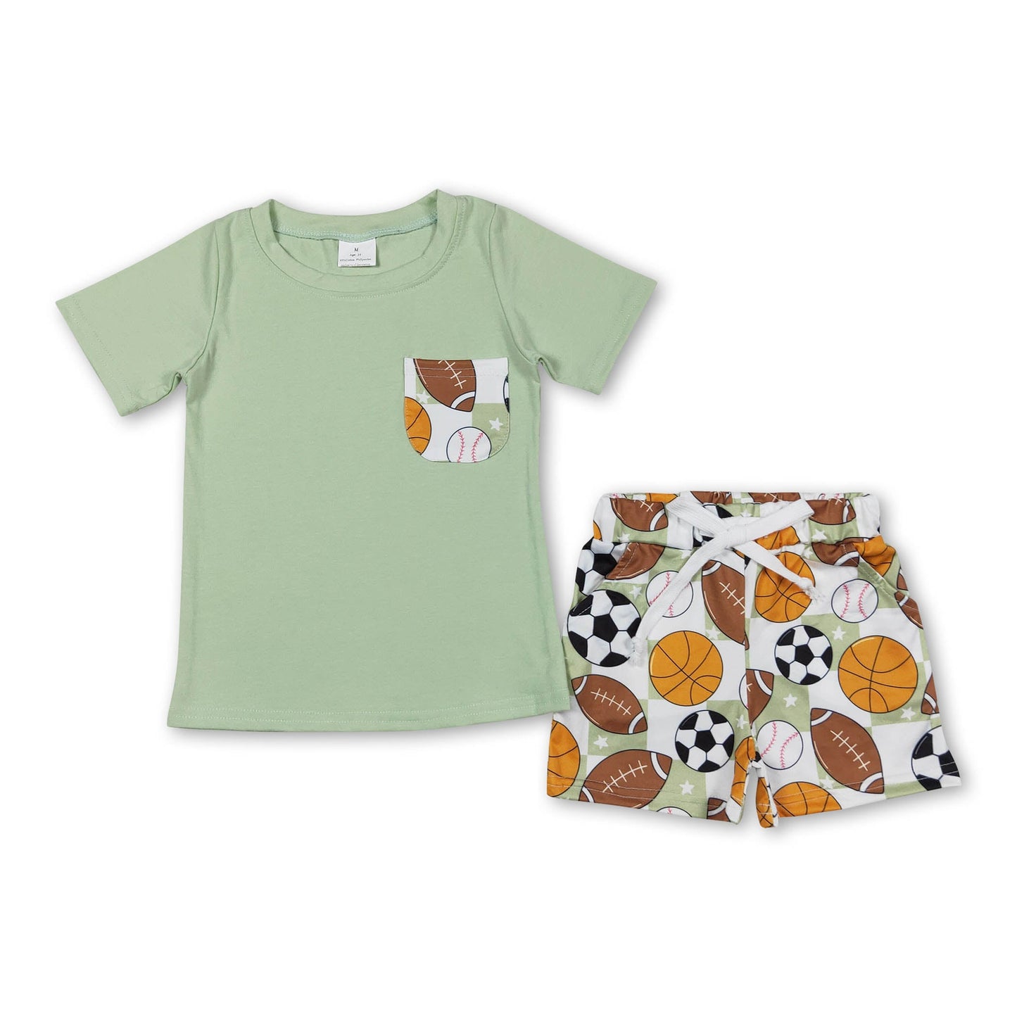 Kurzärmliges Taschentop, Bälle-Shorts, Sommeroutfits für Jungen