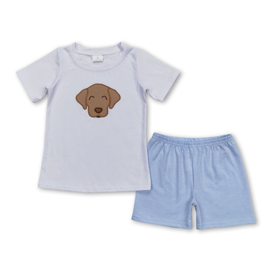 Weißer Hund Top blaue Shorts Kinder Jungen Sommerkleidung