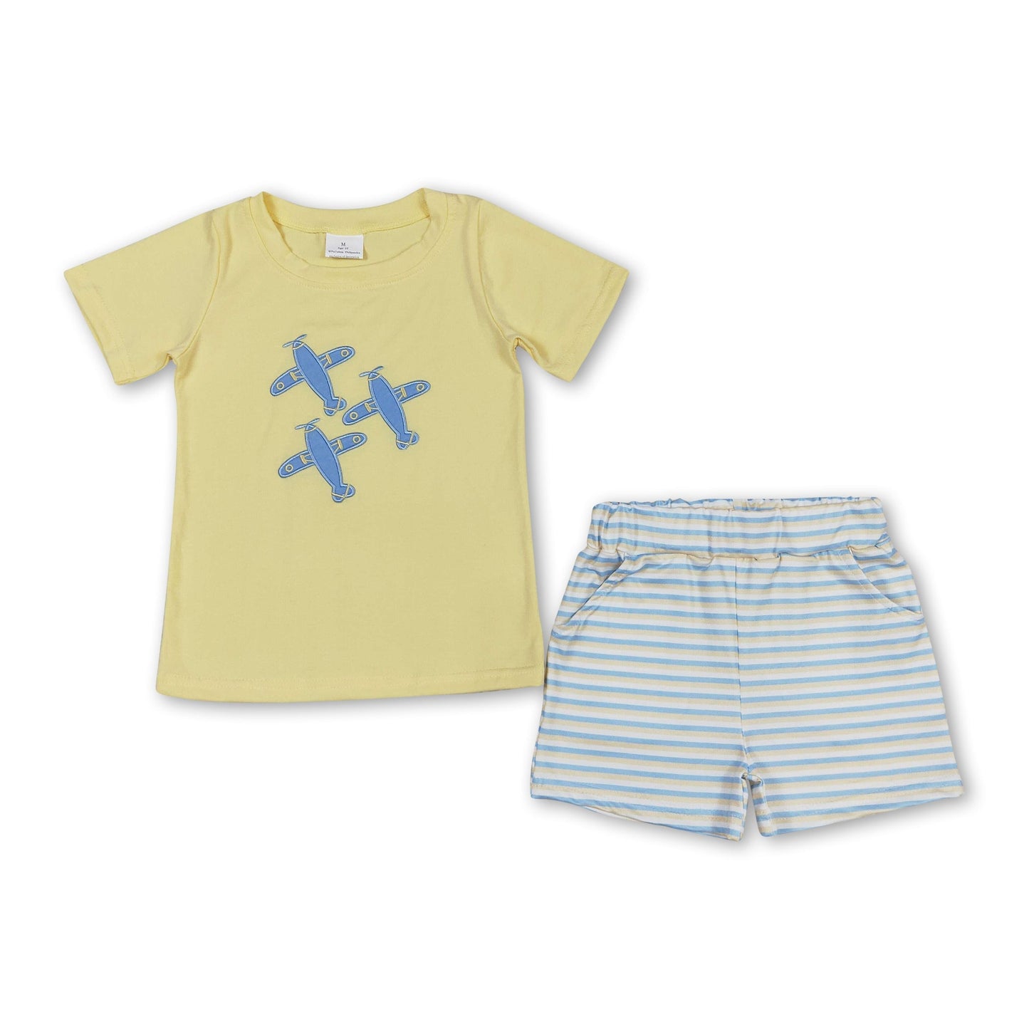 Gelbes Flugzeug Oberteil Streifen Shorts Kinder Jungen Kleidung