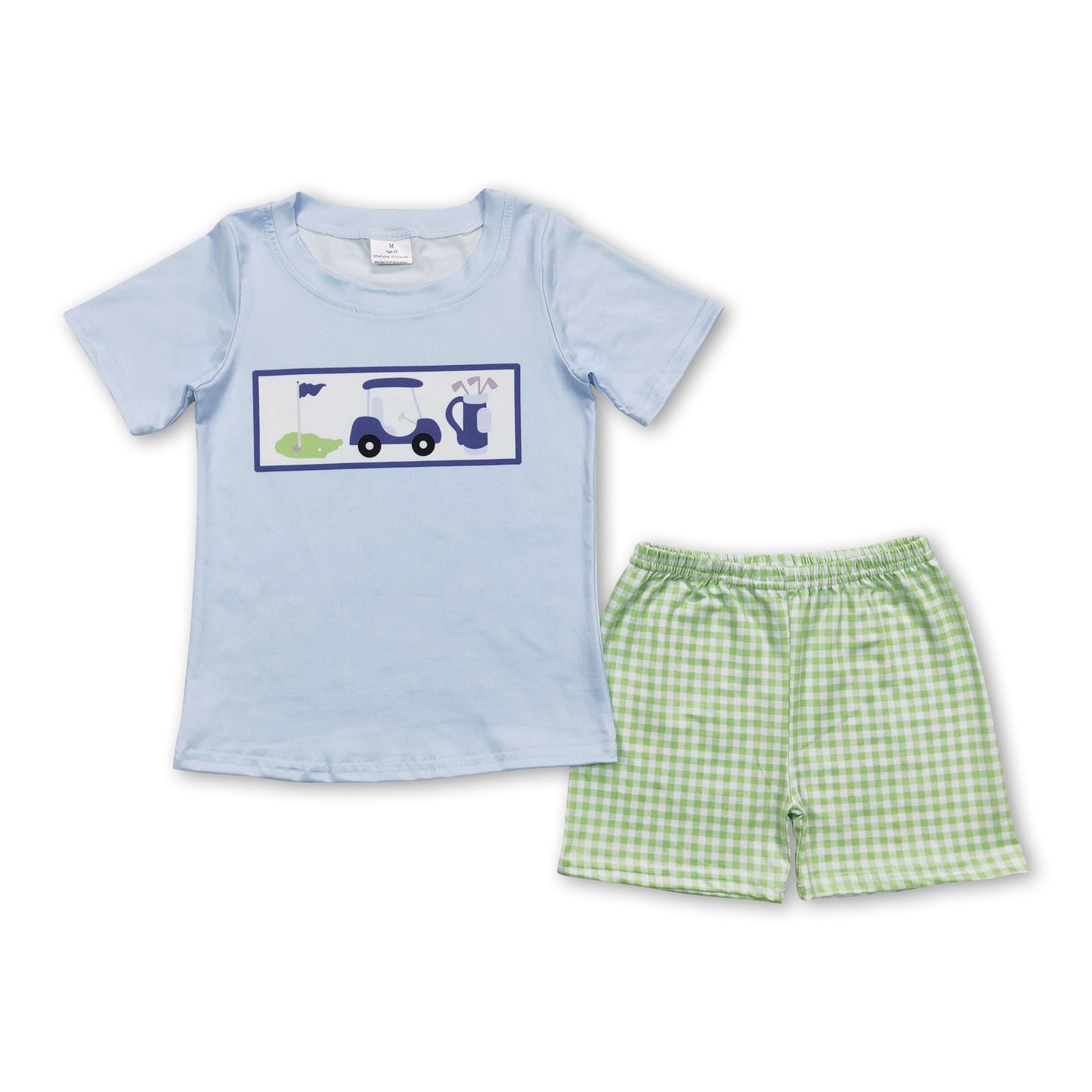 Hellblaues Golf-Top, karierte Shorts, Jungen-Sommerkleidung