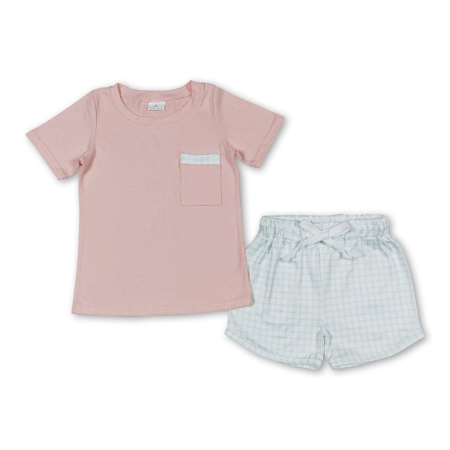 Taschen-Top, grüne karierte Shorts, Jungen-Sommerkleidung