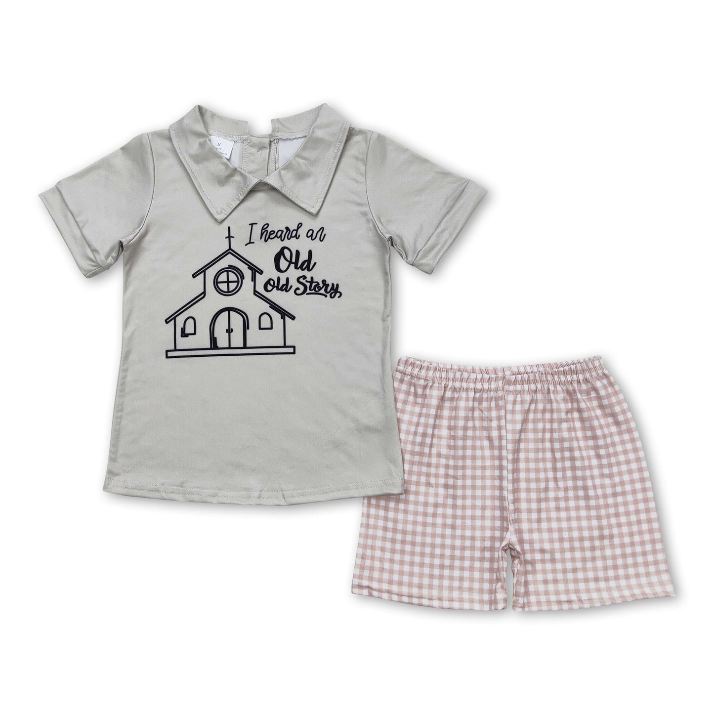 Kurzarm-Oberteil, alte Geschichte, karierte Shorts, Jungenkleidung