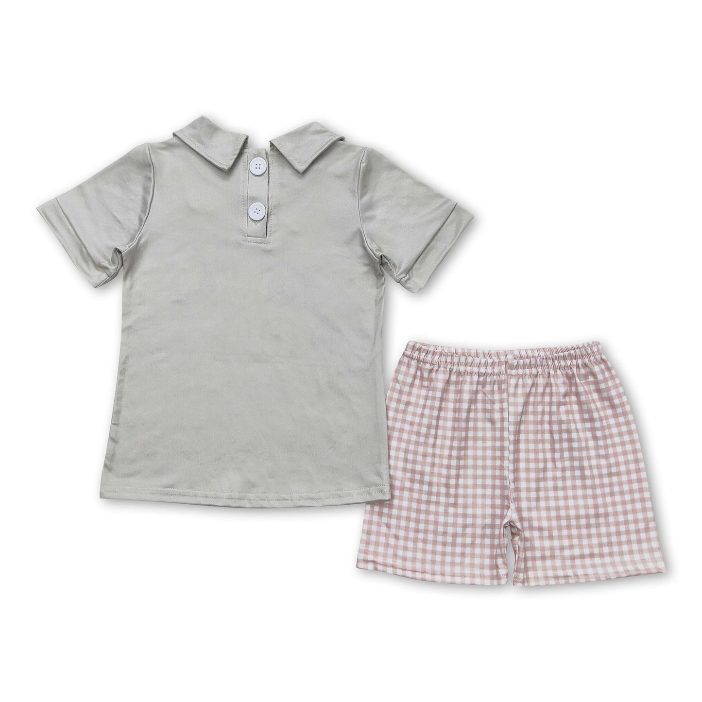Kurzarm-Oberteil, alte Geschichte, karierte Shorts, Jungenkleidung