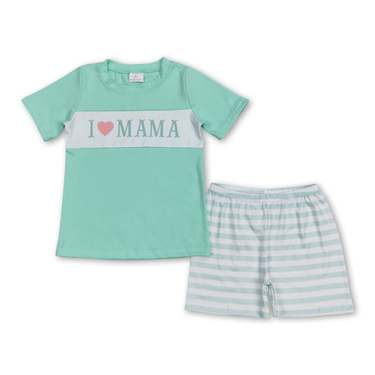 Ich liebe MAMA Top mit Streifen Shorts Jungen Kleidung Set