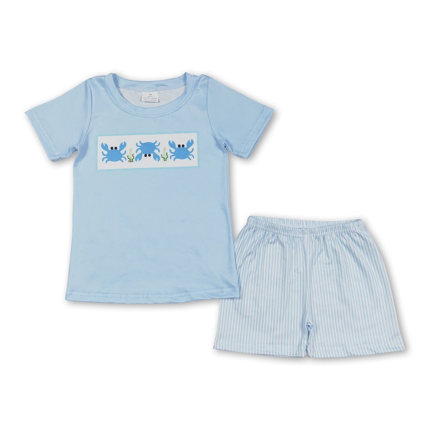 Kurzarm Krebs-Oberteil Streifen-Shorts Jungen Sommer-Set