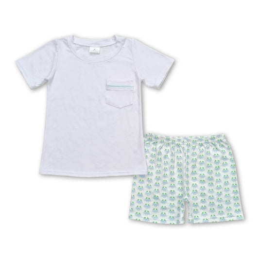 Weißes kurzärmliges Oberteil, Krabben-Shorts, Jungenkleidung