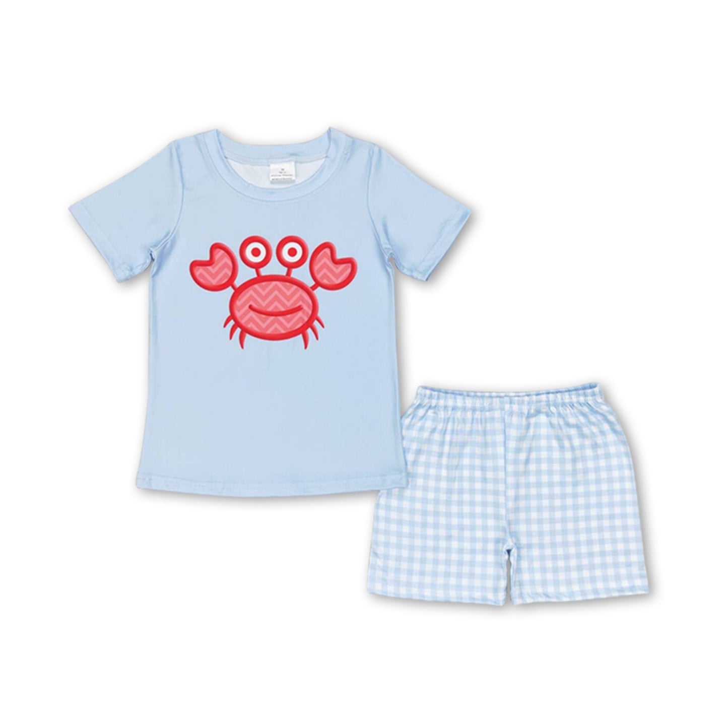 Kurzarm-Krebs-Top, karierte Shorts, Jungen-Sommerkleidung