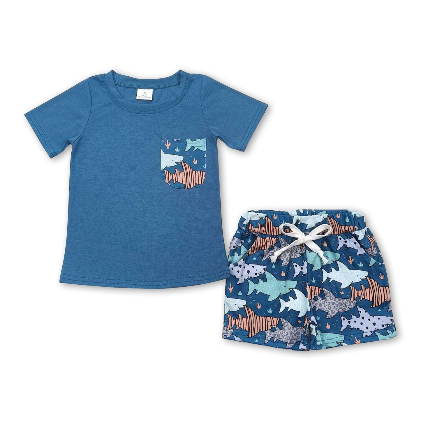 Kurzarm-Oberteil, Hai-Shorts, Sommer-Outfits für Jungen