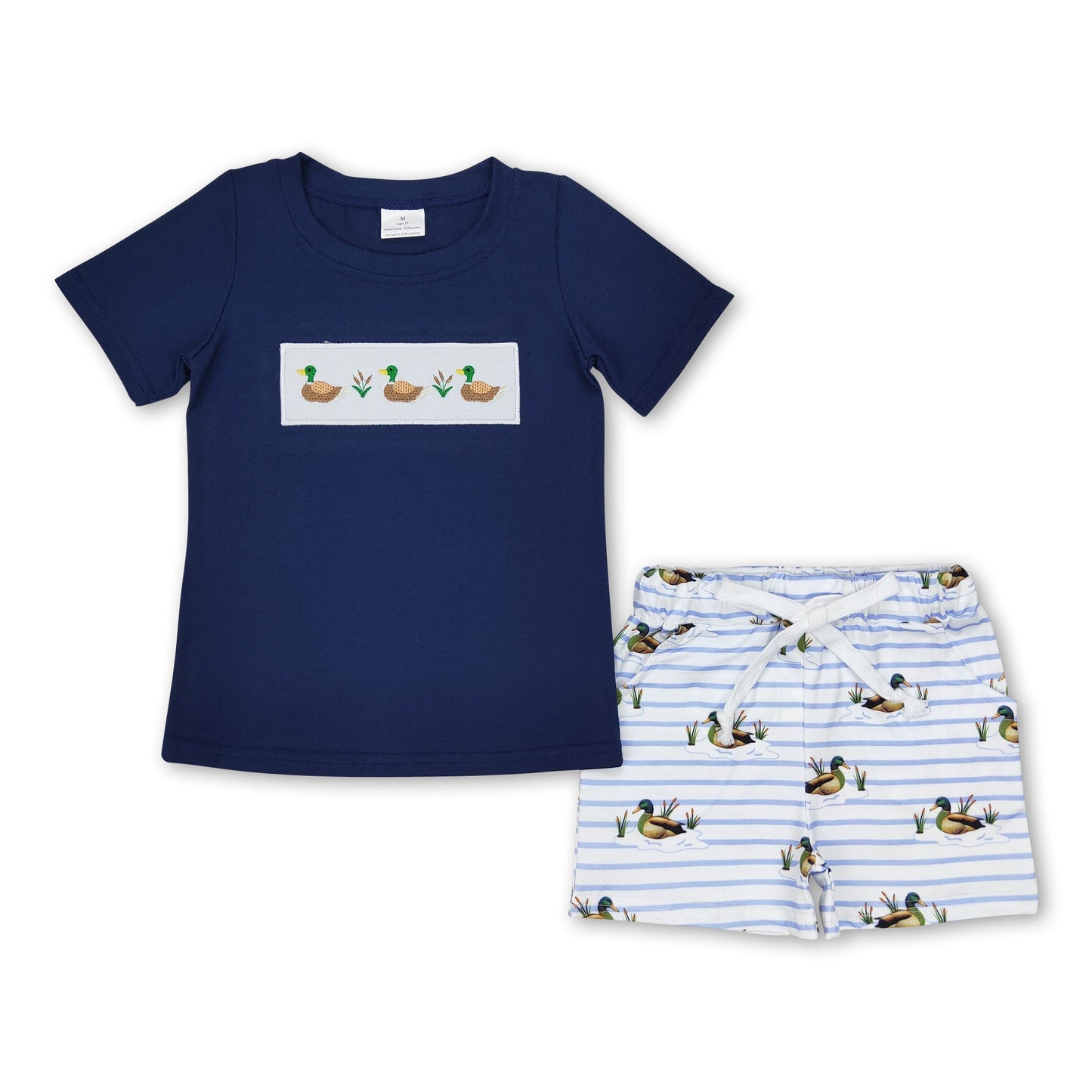 Kurzarm-Enten-Oberteil gestreifte Shorts Kinder Jungen Kleidung
