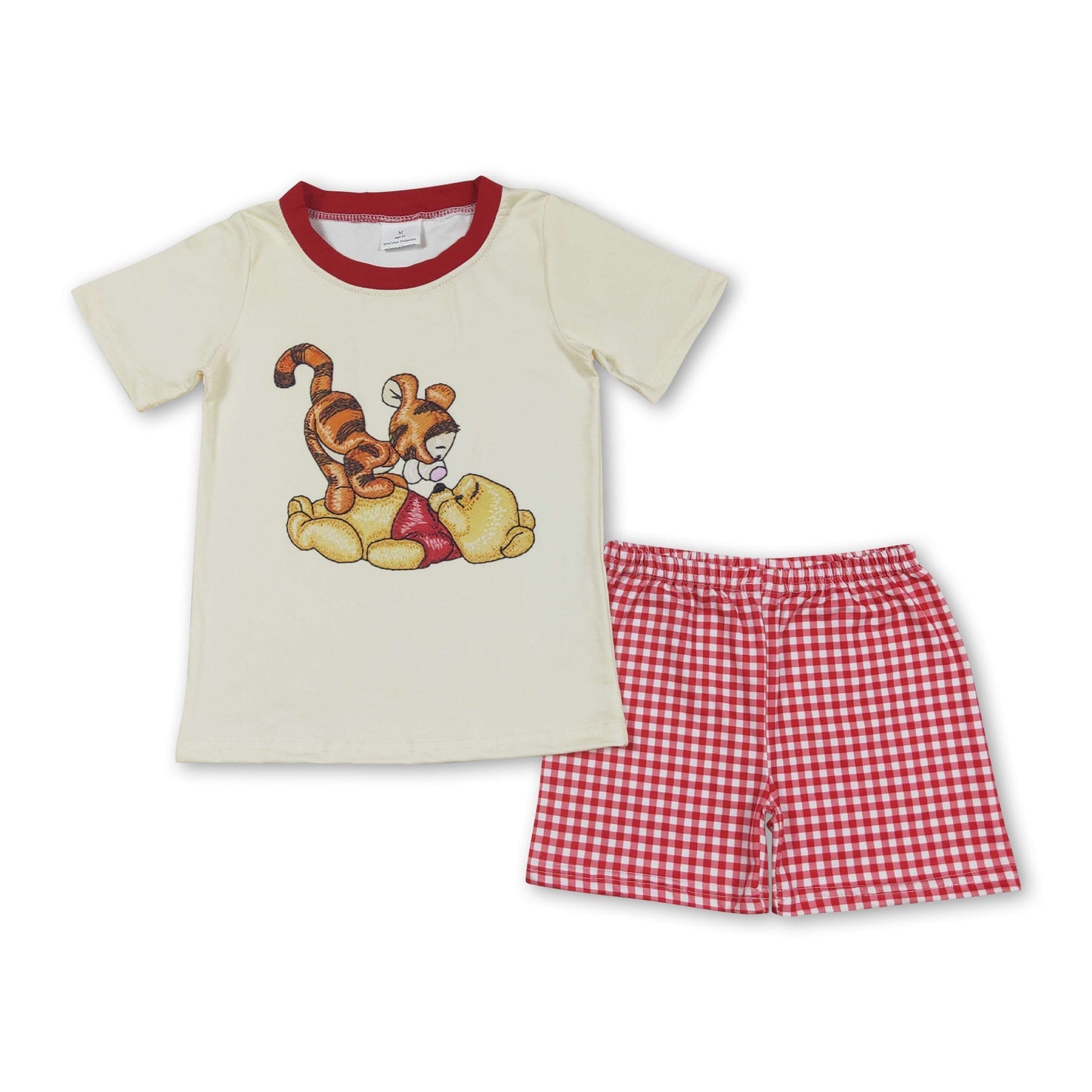 Kurzarm-Bärchen-Oberteil, karierte Shorts, Jungenkleidung