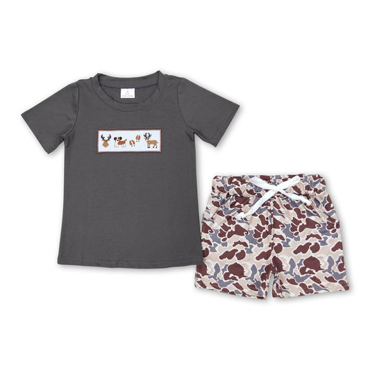 Deer dog top camo shorts kids boys clothing