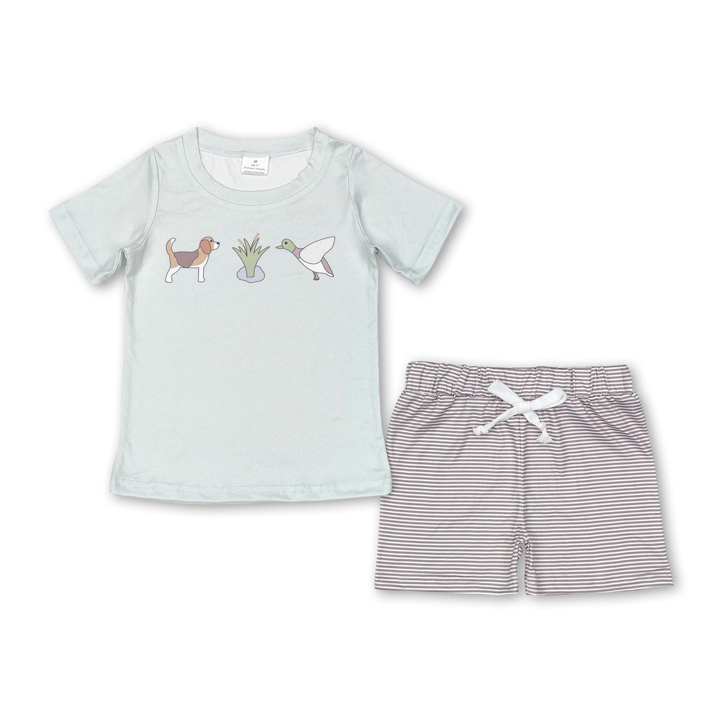 Hund Ente Oberteil gestreifte Shorts Kinder Jungen Sommer-Outfits
