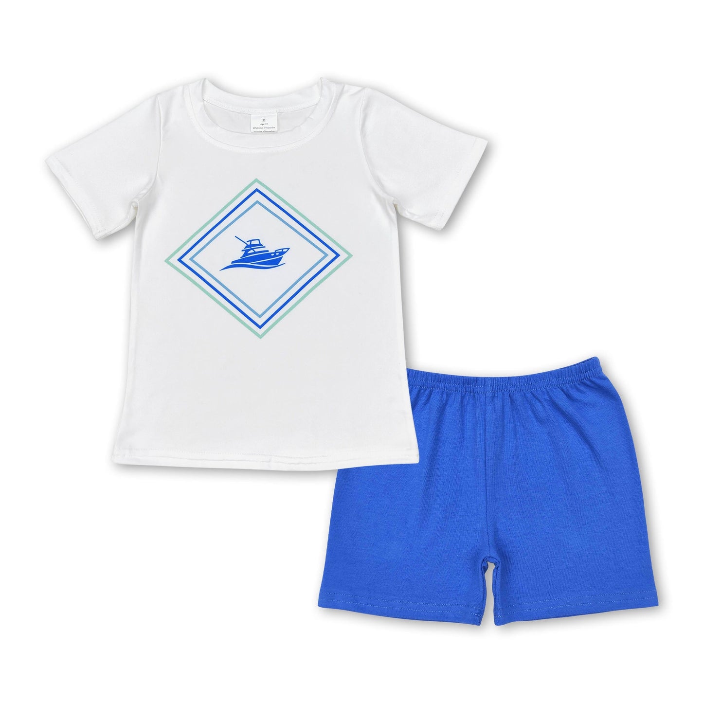 Kurzarm-Bootsshirt, blaue Baumwollshorts, Jungenkleidung