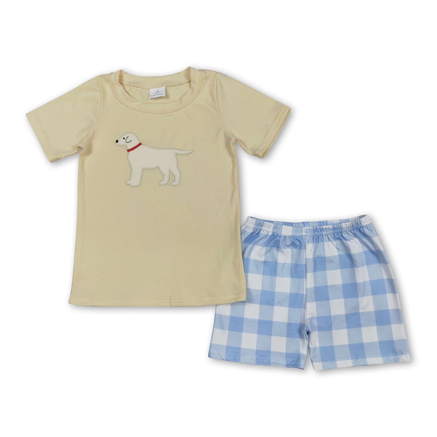 Gelber Hund Oberteil karierte Shorts Kleinkinder Jungen Kleidung