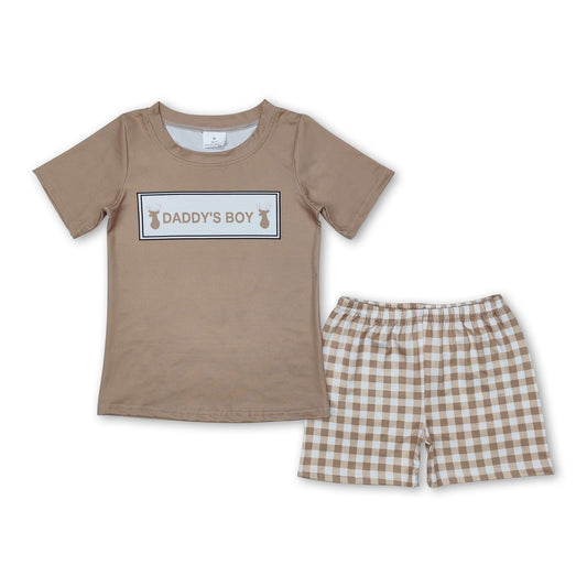 Khaki-Daddy's-Boy-Hirsch-Top-karierte-Shorts-Kinder-Jungen-Kleidung