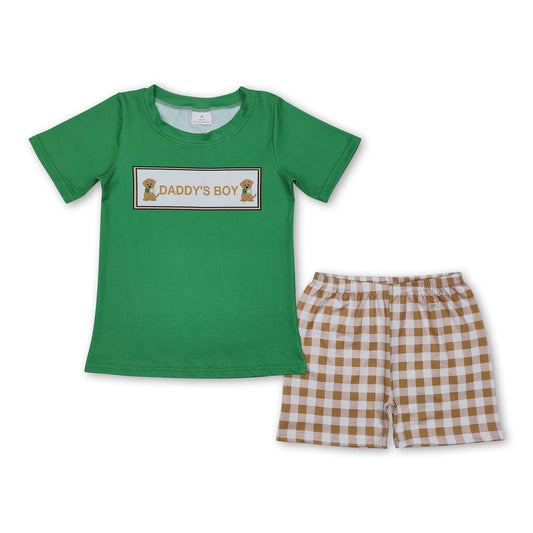Grünes Papa-Sohn-Hund-Oberteil karierte Shorts Kinder Jungen Kleidung