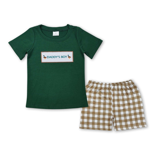 Grüner verwöhnter kleiner Junge Ente Oberteil karierte Shorts Kinder Jungen Kleidung