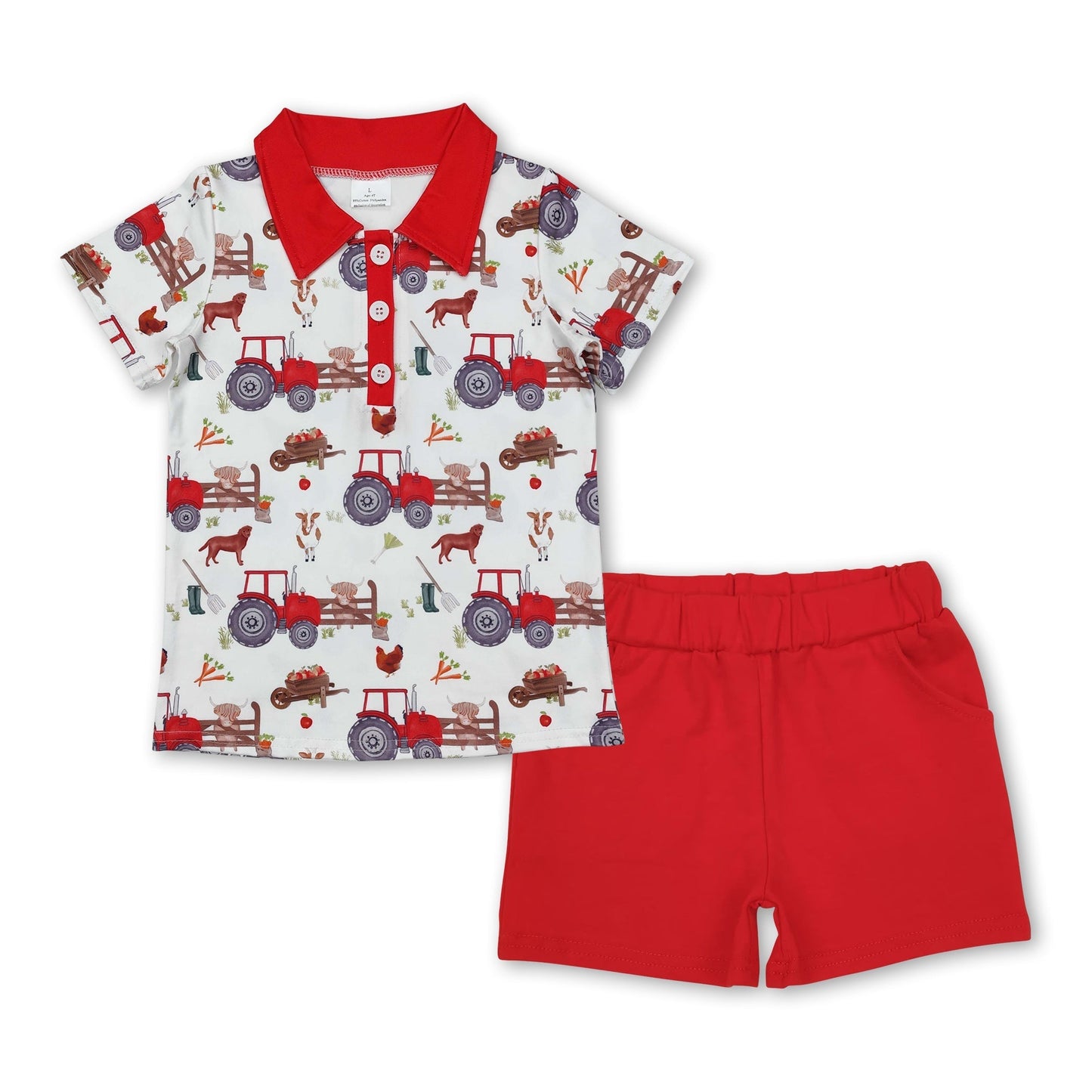 Rote Kuh Huhn Polohemd Shorts Kinder Jungen Bauernhof-Outfits