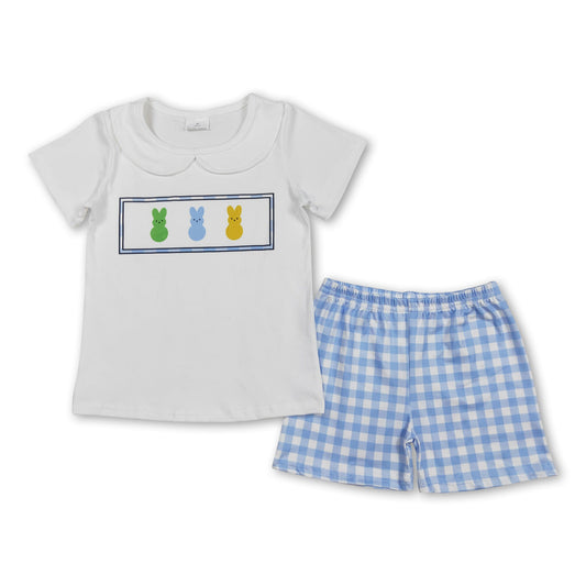 Weißer Hase Kurzarm-Oberteil karierte Shorts Jungen Osterkleidung