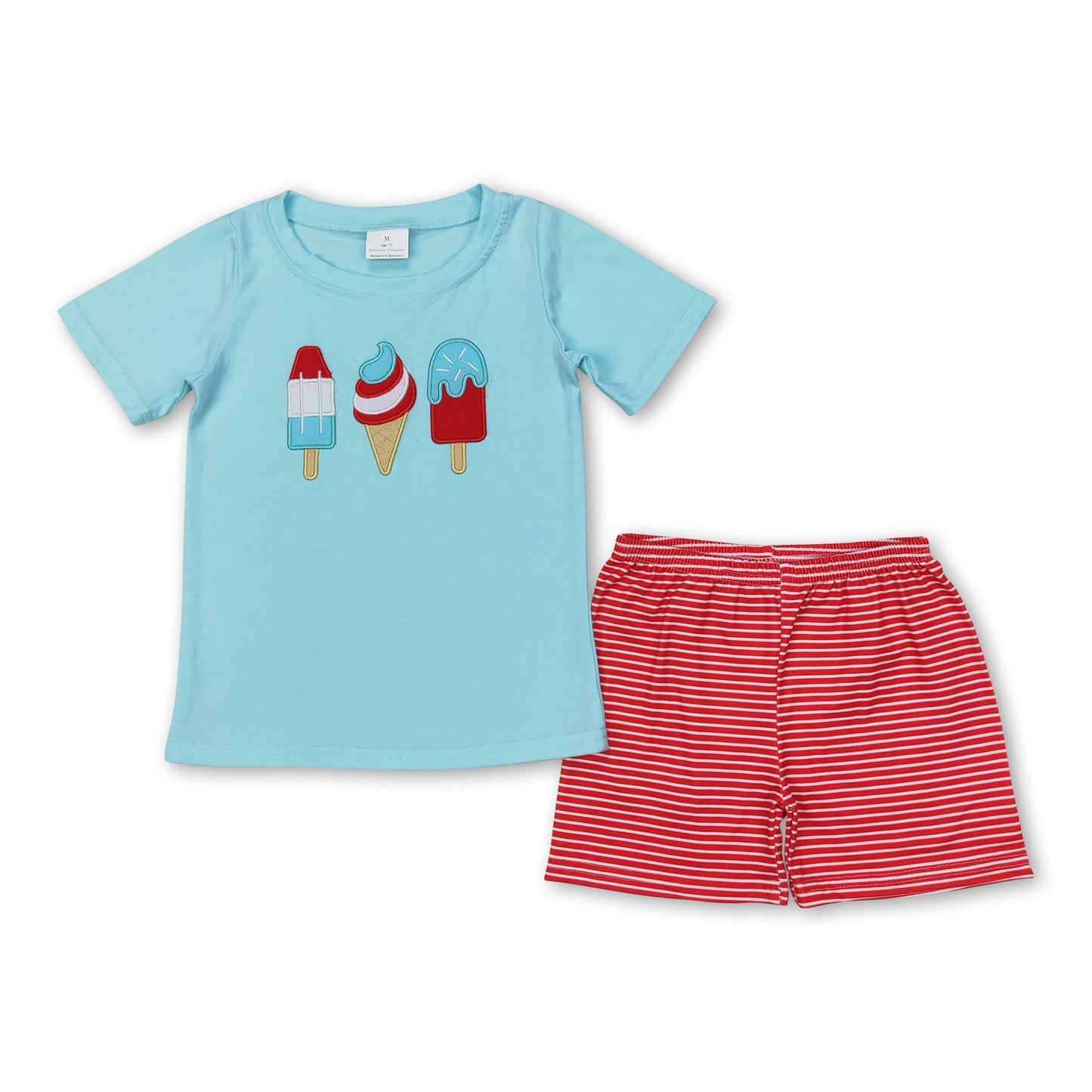 Kurzarm-Popsicle-Top Gestreifte Shorts Jungen 4th of July Set