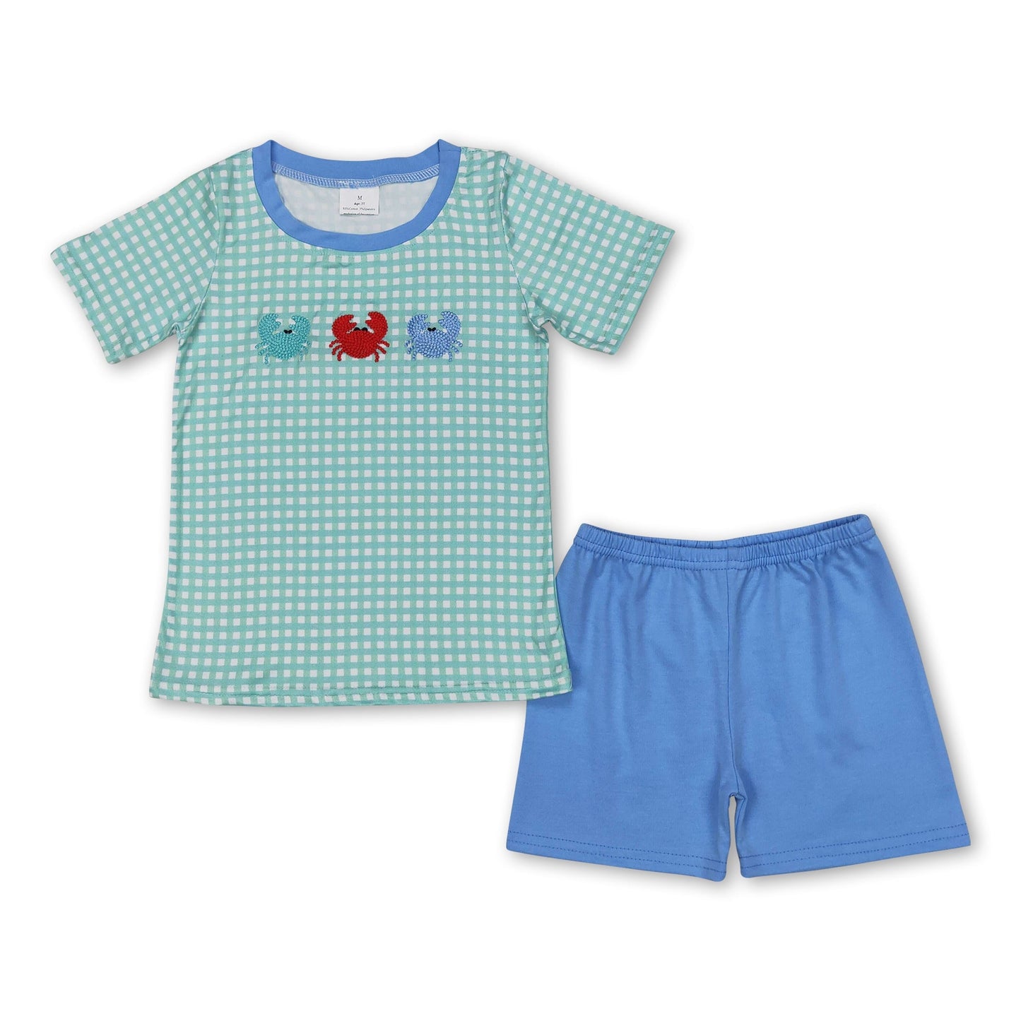 Kurzarm-Karo-Krabben-Oberteil-Shorts-Jungen-Sommerkleidung