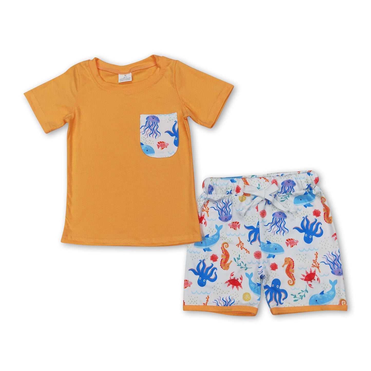 Kurzarm-Taschen-Seepferdchen-Oktopus-Shorts Jungenkleidung