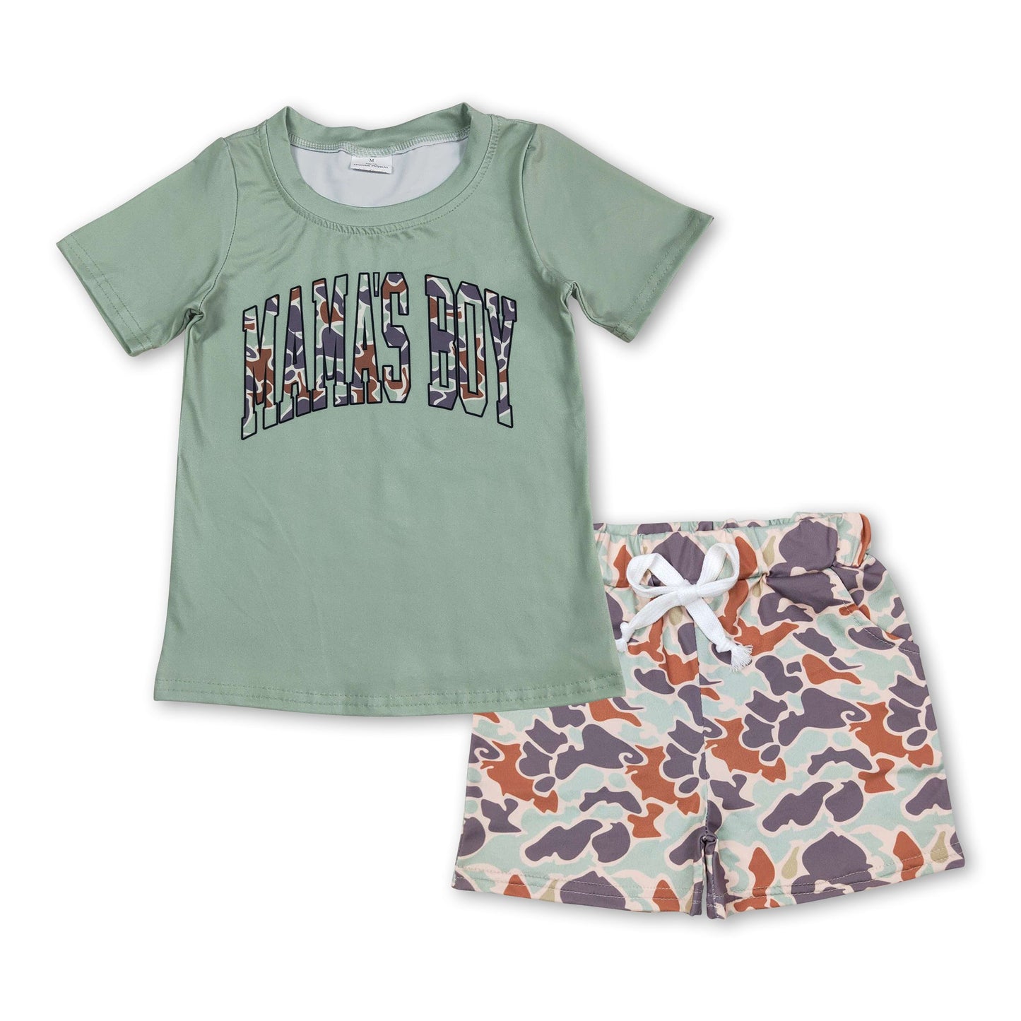 Kurzärmliges Minz-Mama's-Boy-Oberteil, Camouflage-Shorts, Kinder-Outfits