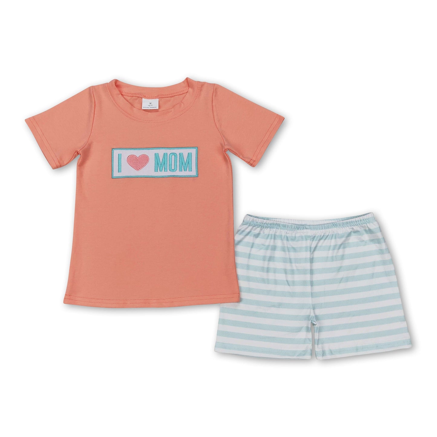 Orange I love MOM gestreifte Shorts Jungenkleidung