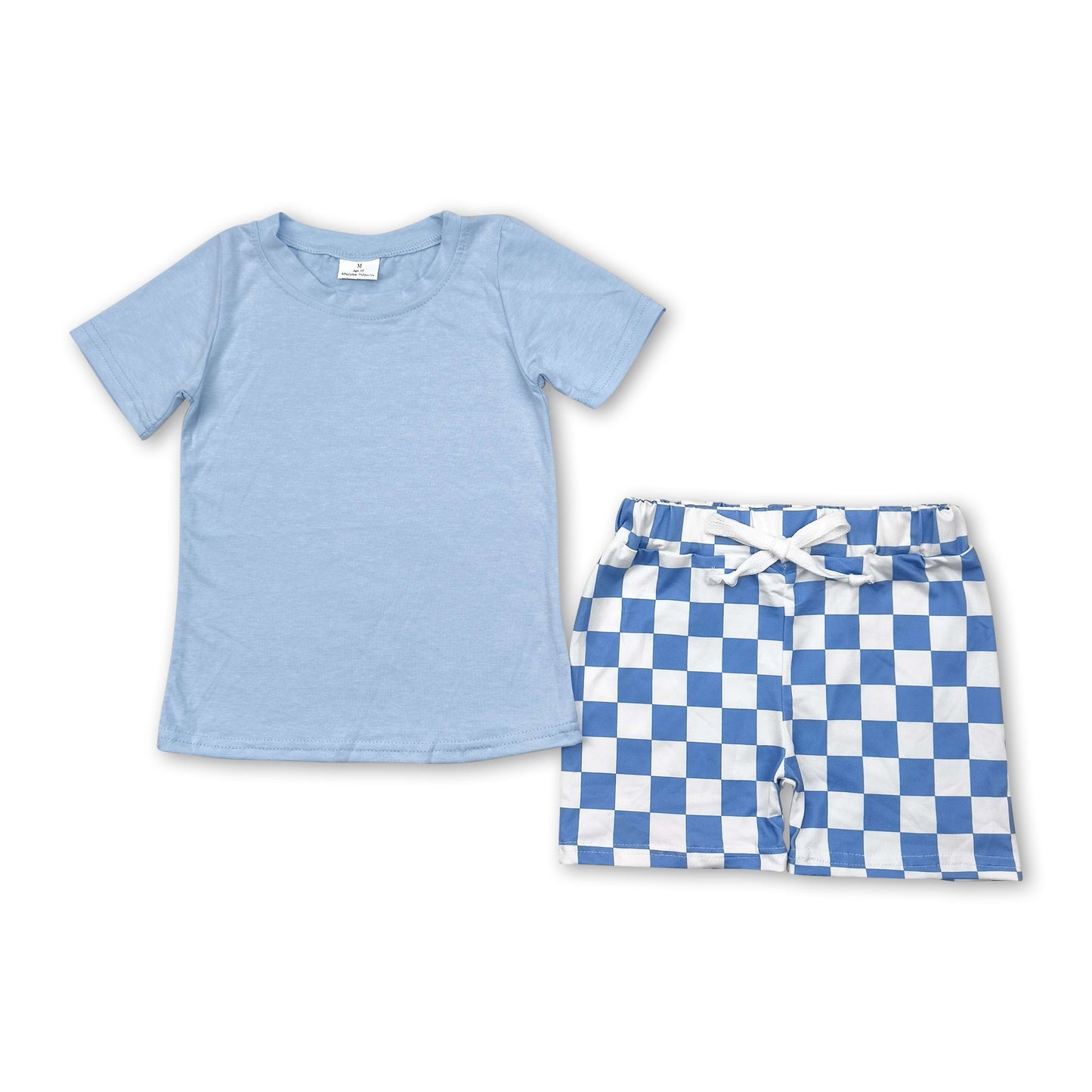 Hellblaues Oberteil karierte Shorts Kleinkinder Jungen Sommeroutfits