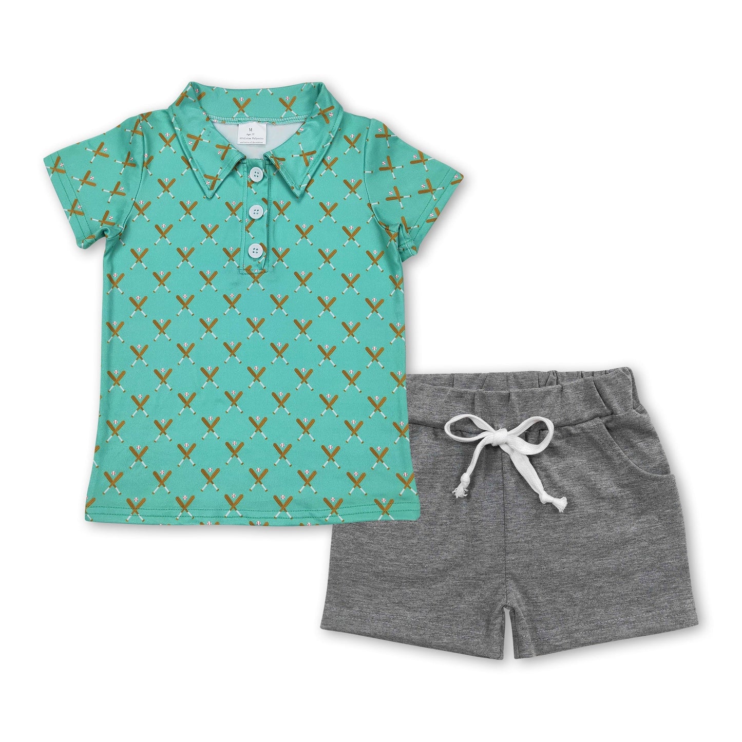 Baseball-Poloshirt graue Shorts Kinder Jungen Bekleidungsset