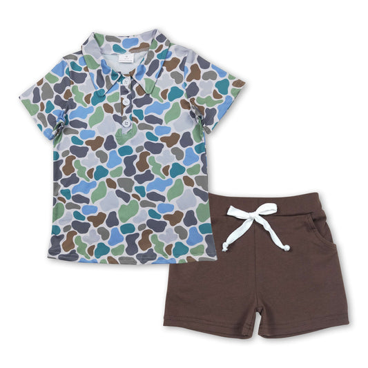 Grünes Tarnmuster Poloshirt braune Shorts Kinder Jungenkleidung