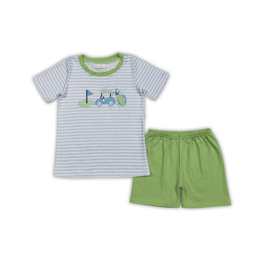 Gestreiftes Golf-Top, grüne Shorts, Kinderkleidung für Jungen