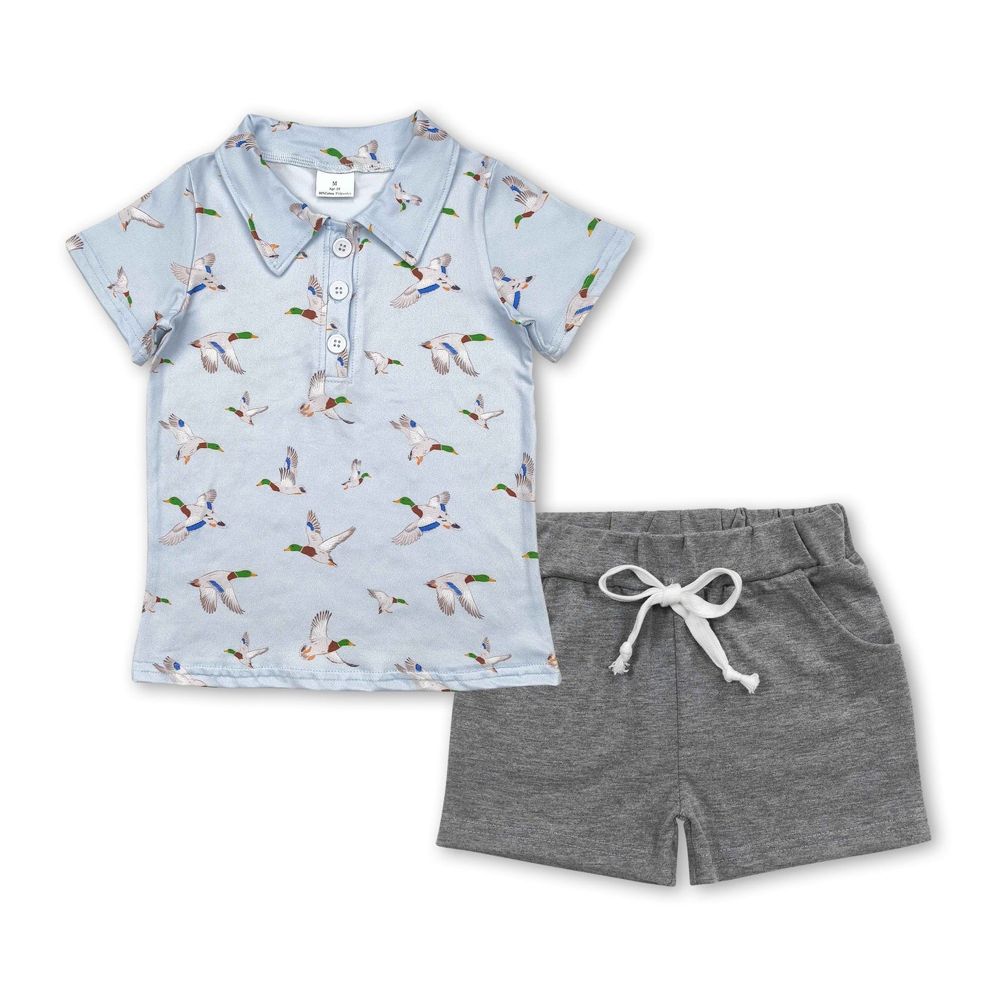 Ente Poloshirt graue Shorts Kinder Jungen Sommerkleidung