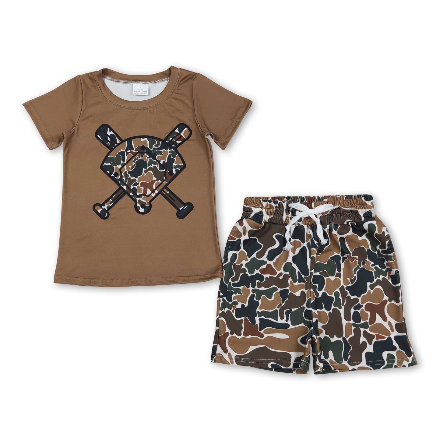 Kurzärmeliges braunes Camo-Golf-Oberteil Shorts Kleinkind Jungen Outfits