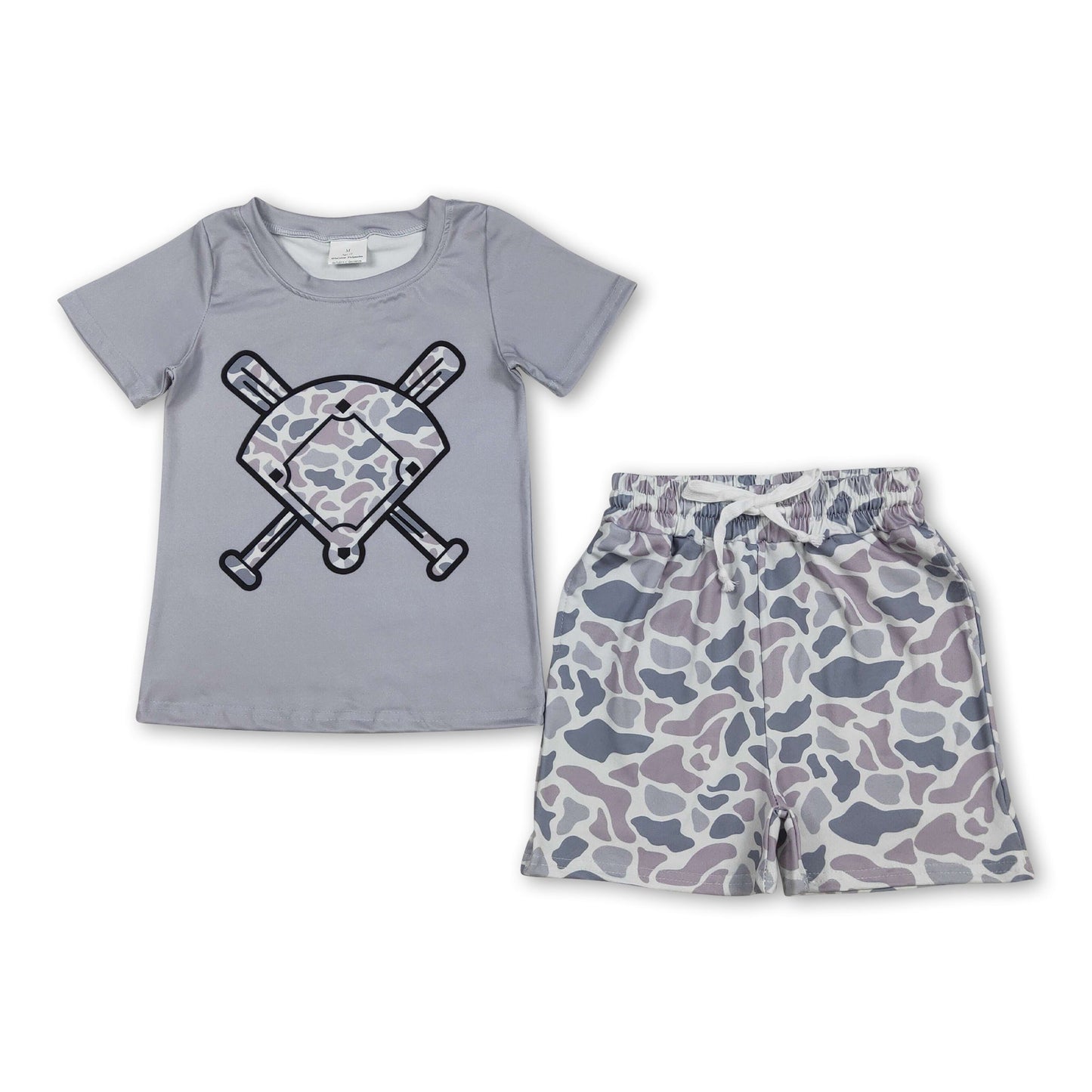 Kurzärmliges graues Camo-Golf-Oberteil Shorts Kleinkind Jungen Outfits
