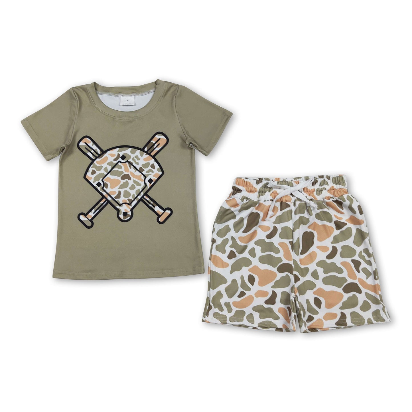 Kurzärmeliges grünes Tarnmuster Golf-Top Shorts Kleinkind Jungen Outfits