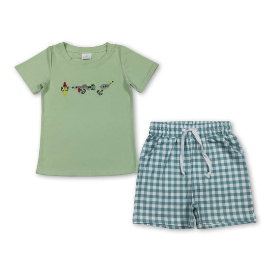 Angelhaken-Fischen karierte Shorts Kinder Jungen Outfits