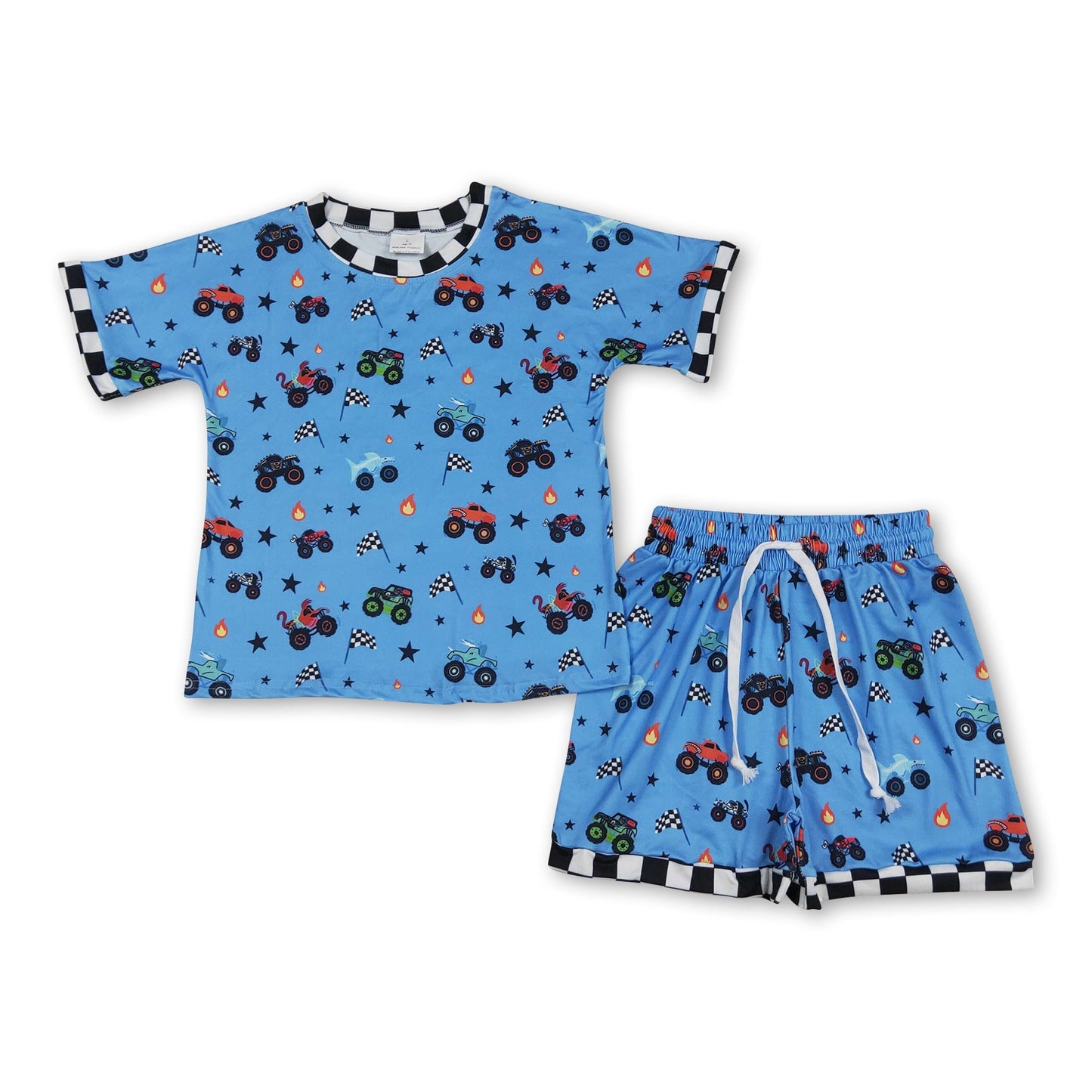 Kariertes Kurzarm-Flaggen-LKW-Kinderjungen-Sommer-Outfits