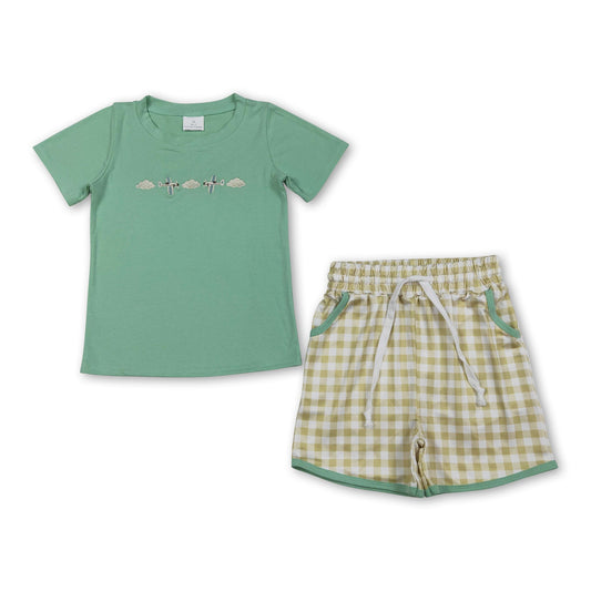 Airplane cloud embroidery top shorts boys outfits