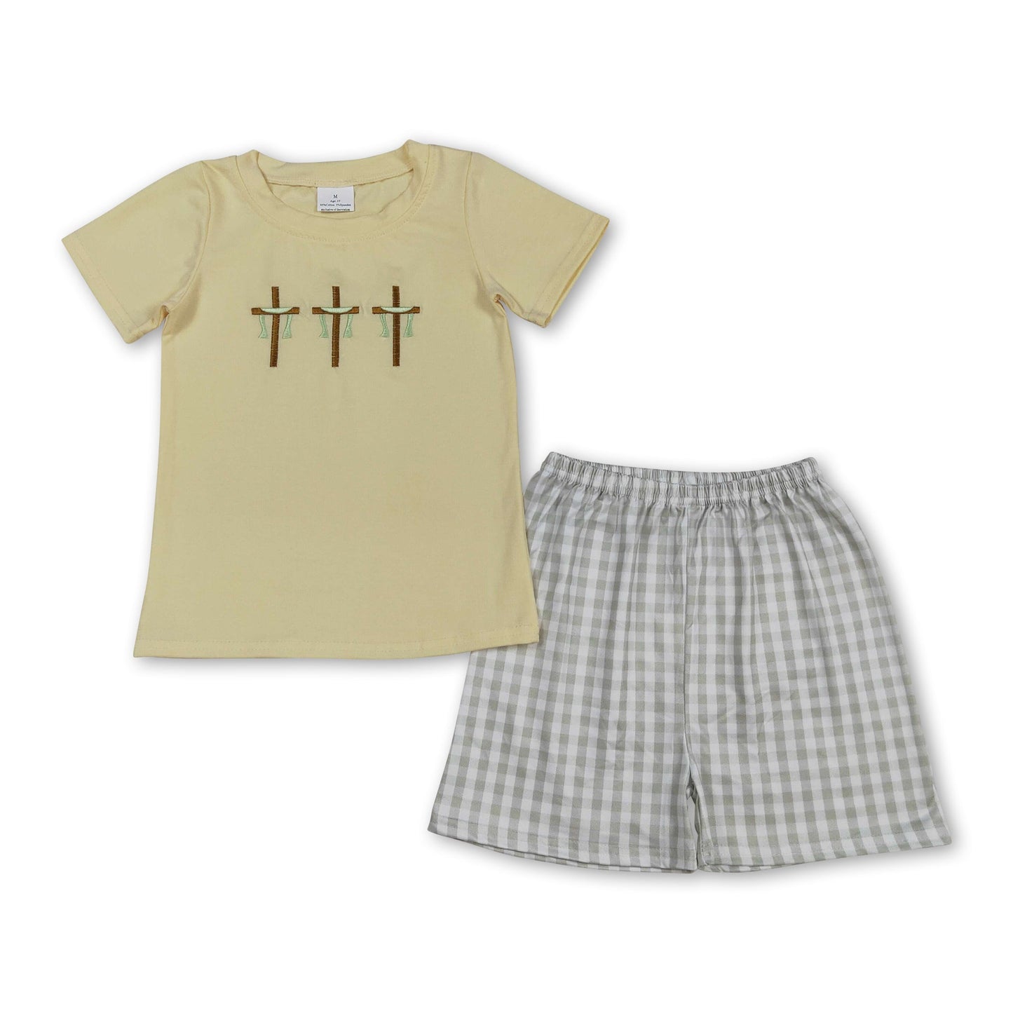 Kreuzstickerei-Top, karierte Shorts, Jungen-Osteroutfits