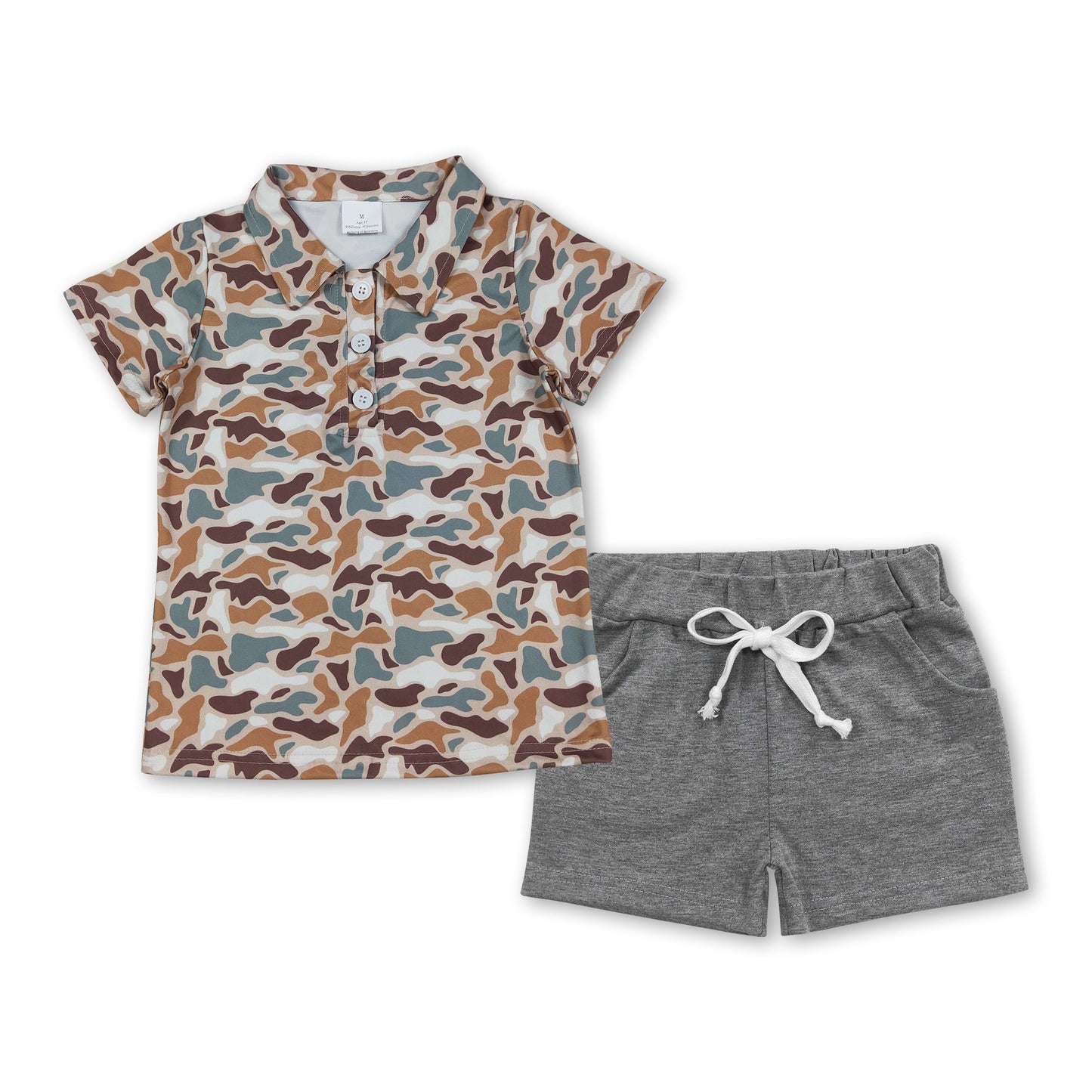 Kurzarm-Camo-Polo-Shirt graue Shorts Jungen-Outfits