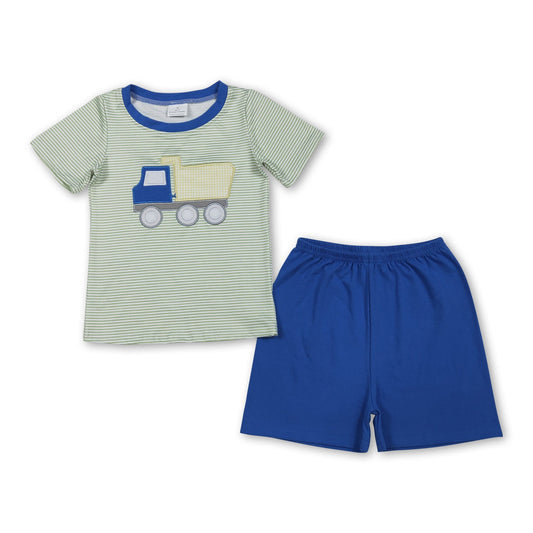 Stripe-Konstruktionen Stickerei Oberteil Shorts Jungen Outfits