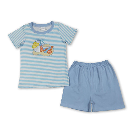 Beach ball sand embroidery top shorts boys summer outfits