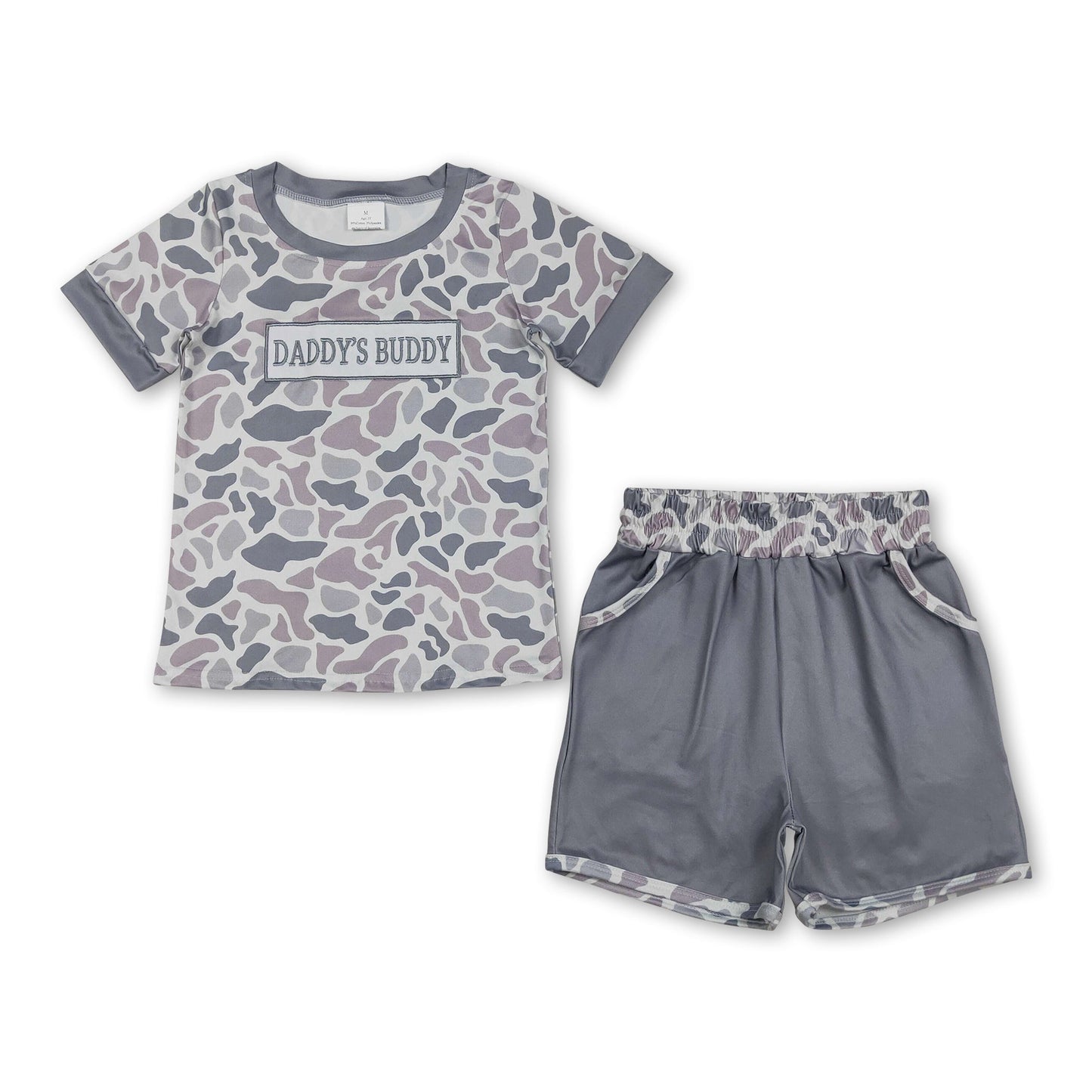 Graues Camouflage-Daddy's-Buddy-Oberteil, Shorts, Jungen-Kleidungsset