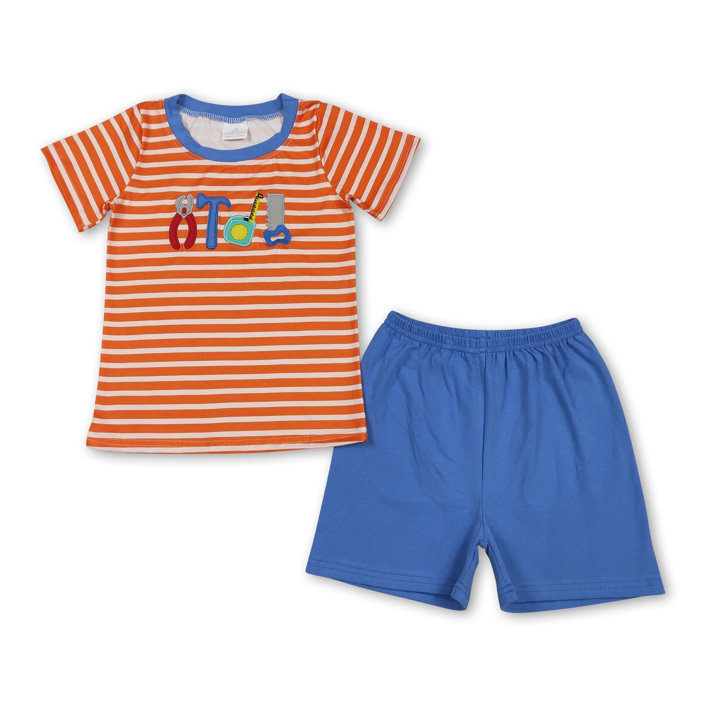 Kurzarm-Streifen-Werkzeugstickerei-Top-Shorts-Jungen-Outfits