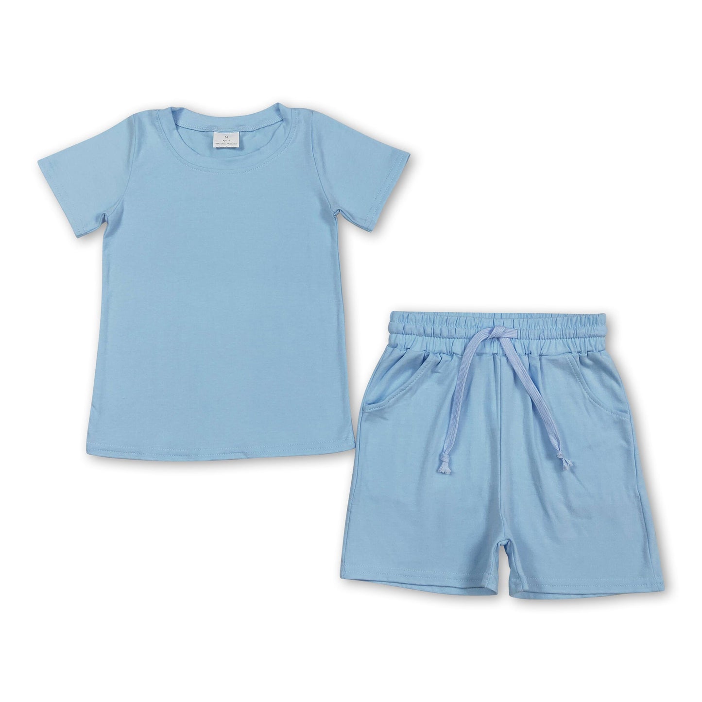 Kurzarm-Unifarb-Oberteil mit Taschen, kurze Hosen, Jungen-Sommeroutfits