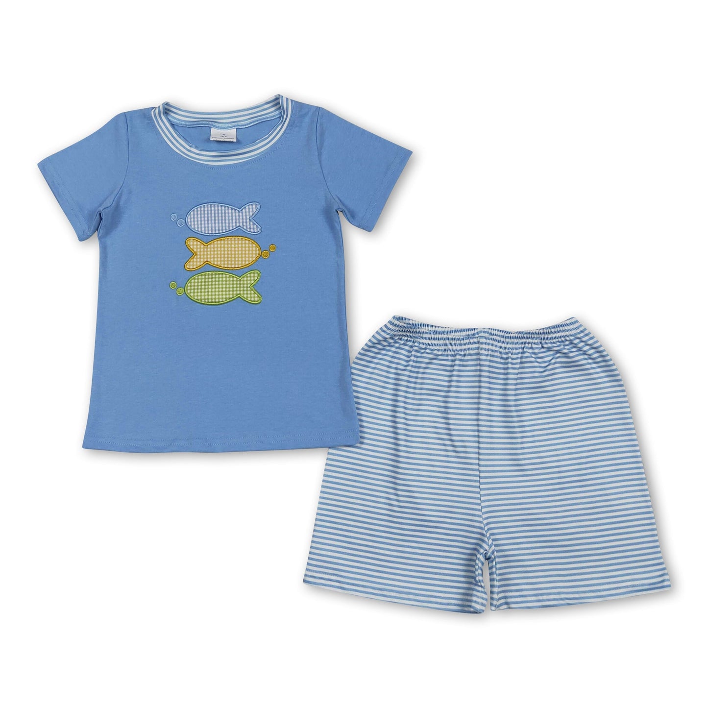 Kurzarm-Fisch-Oberteil karierte Shorts Kinder Jungen Outfits