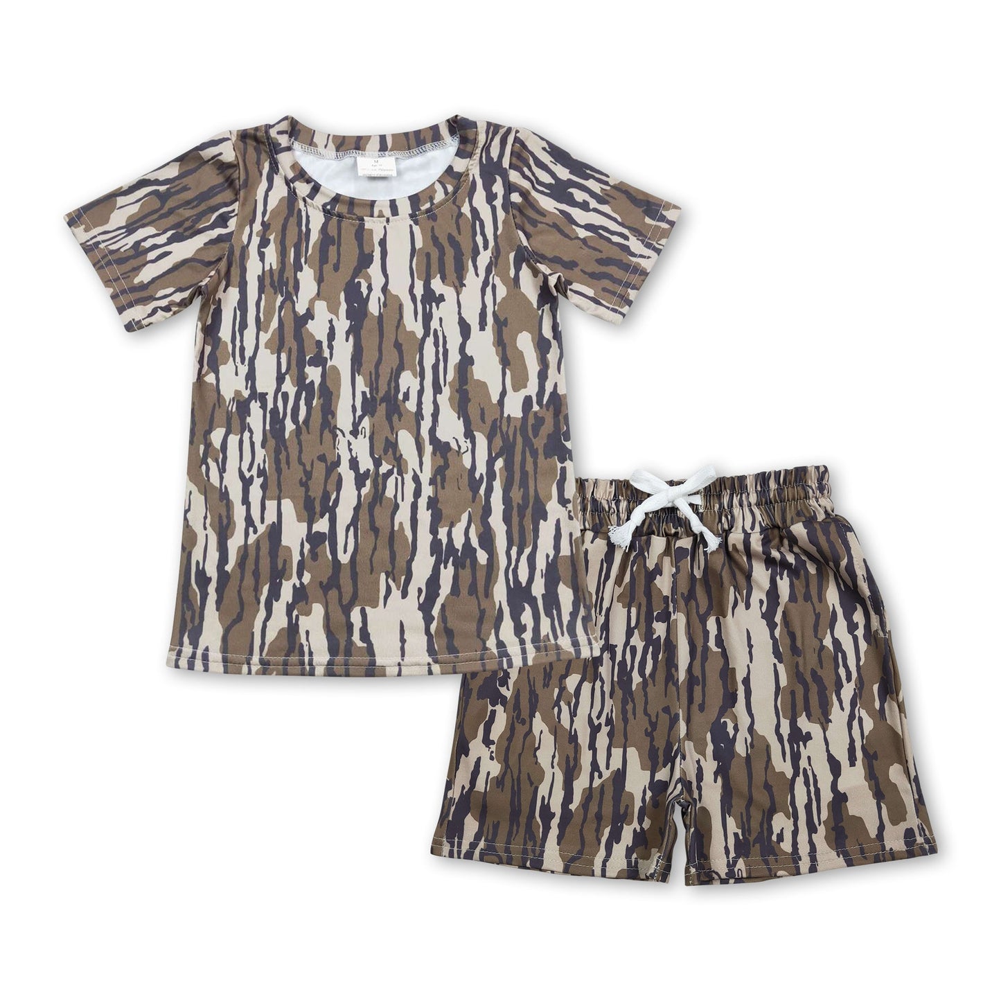 Oberteil mit kurzen Ärmeln und Shorts für Jungen, Oliv Camouflage