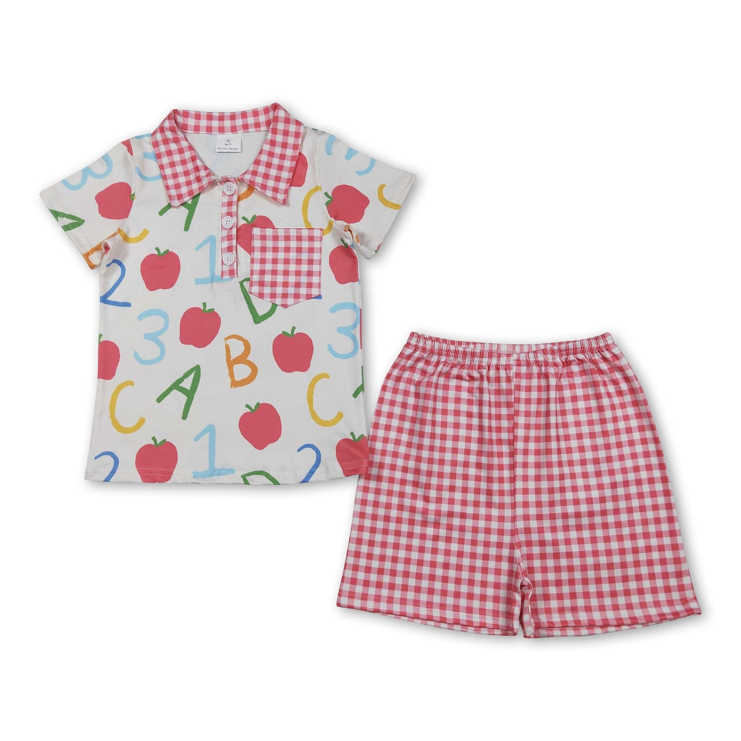 ABC Apfel Poloshirt karierte Shorts Jungen Einschulungsset