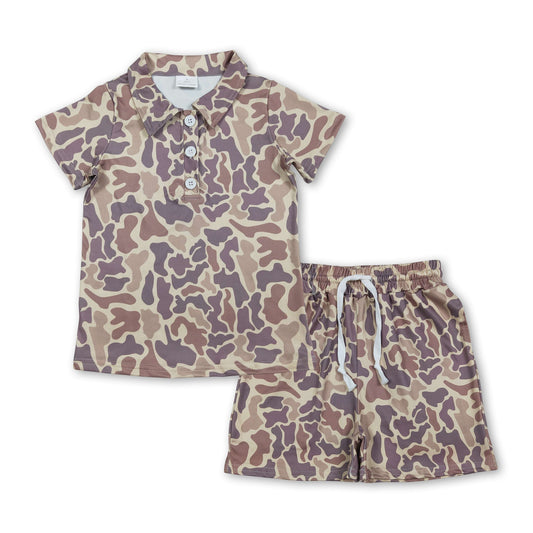 Khakifarbener Camo Poloshirt Shorts Kinder Jungen Sommer-Outfits